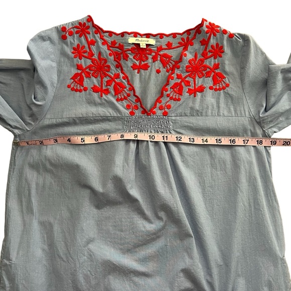Madewell - Breeze Red Embroidery Blue Dress Pockets - Size Small - Picture 7 of 16